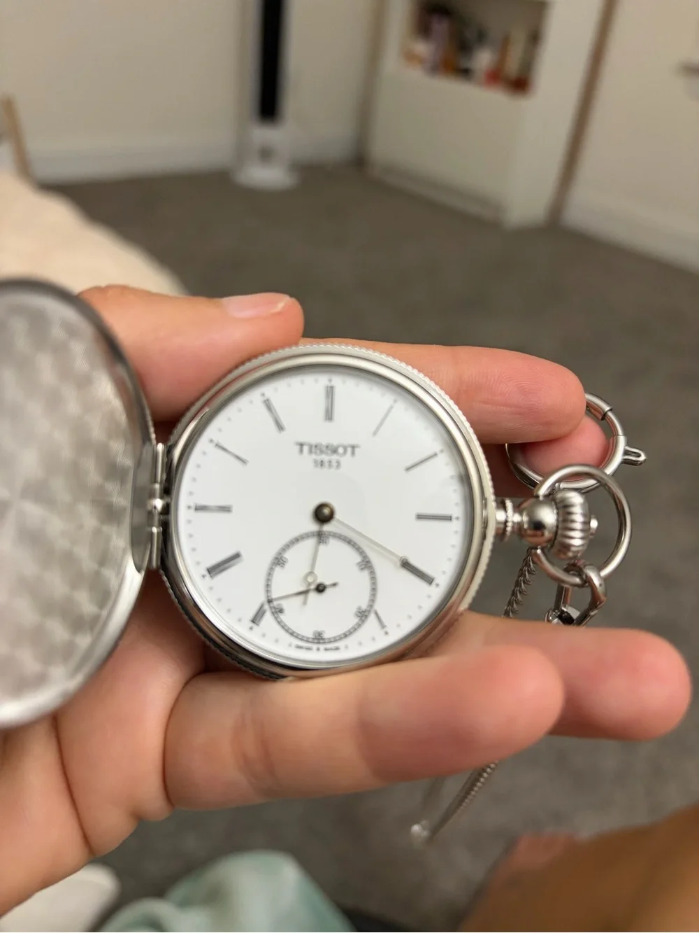 Tissot Polished Silver Pocket Watch with Chain